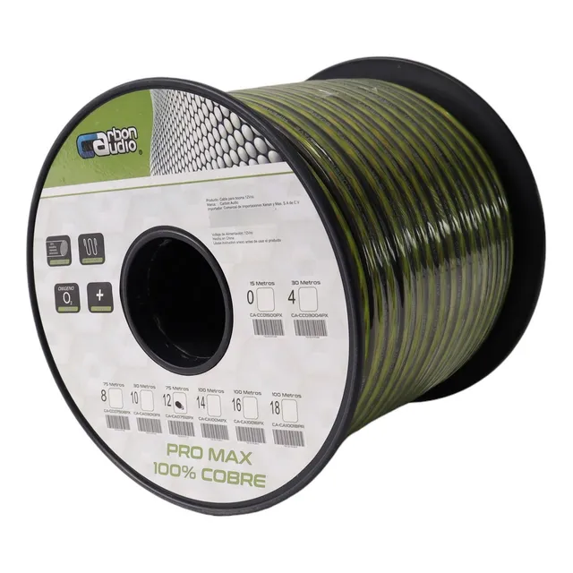 Rollo Cable Para Bocina Cal 12 Cobre Carbon Pro Max 75 Mts 