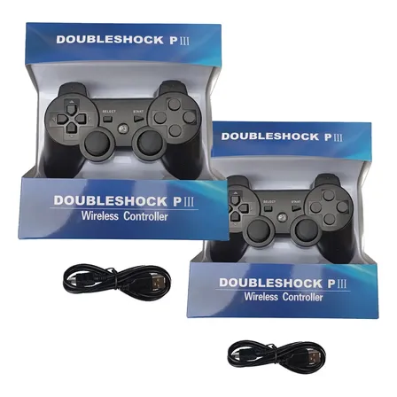 Kit 2 Controle Joystick Bluetooth Compatível Ps3 Tv Pc Gamer Sem Fio + 2 Cabos