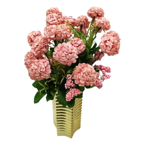 Hortênsias Pequena Artificial Buque Com 7 Flores Cor Rosé