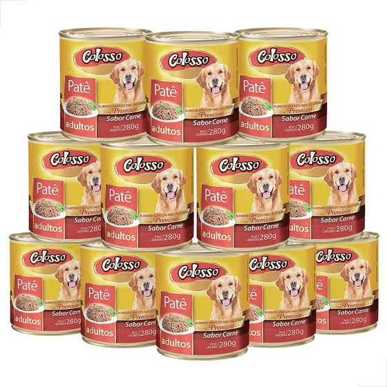 Kit 12 Un Alim Umido Patê Colosso Lata Cães Carne 280 G