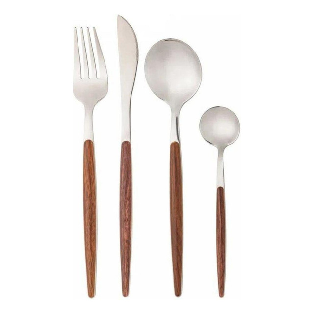Faqueiro De Aço Inox Cabo Estampa Madeira 24pç Organic Faqueiro De Aço Inox Cabo Estampa Madeira 24pç Organic