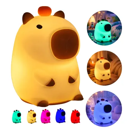 Luminaria Abajur Capivara Led Recarregavel Quarto Infantil Marrom-claro Bege 127/220v