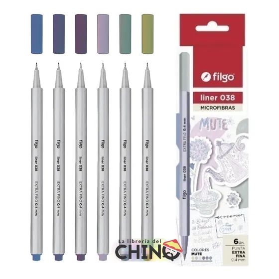 Caja 6 Microfibras Filgo 038 Colores Mute Trazo 0,4mm 2023
