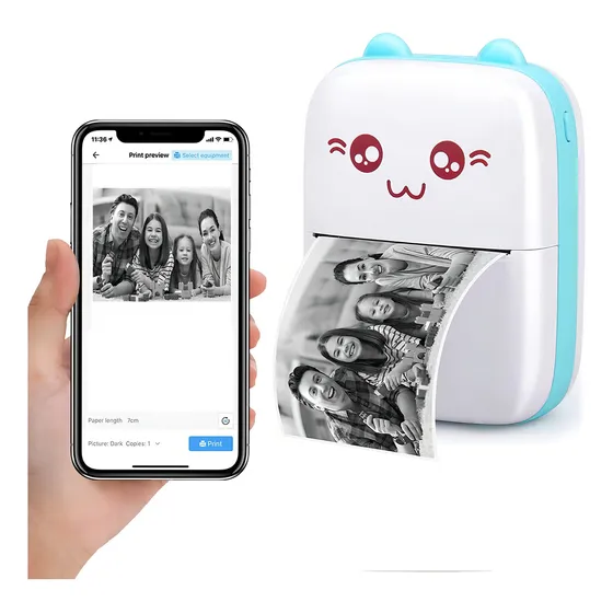 Mini Impresora Termica Portatil Bluetooth Recargable Usb Color Celeste