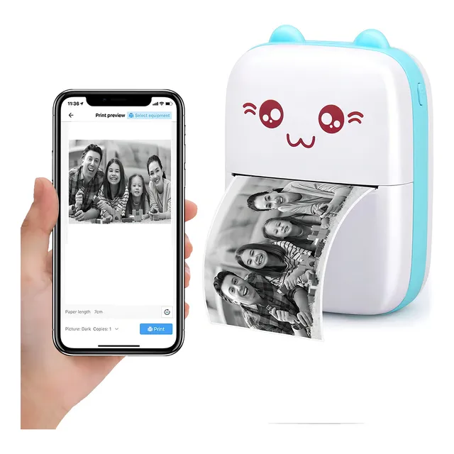 Mini Impresora Termica Portatil Bluetooth Recargable Usb Color Celeste