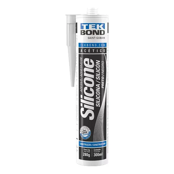 Cola Silicone Preto Acético Adesivo Tubo 280g Tekbond