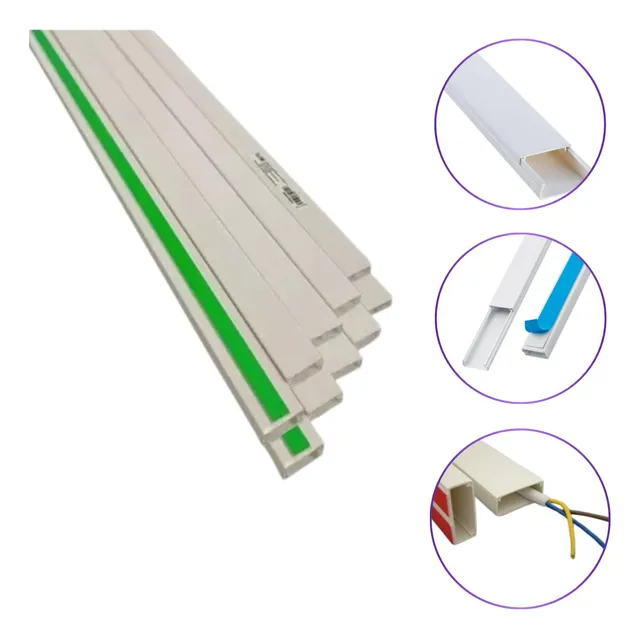 10 Canaleta Adesivo 20x10mm S/ Divisoria Organiza Fios Cabos