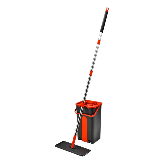 Mop Lava E Seca Microfibra Base E Alça Flexível Balde 5l Cor Preto/vermelho