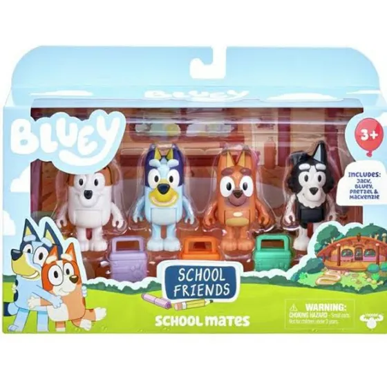 Pack 4 Figuras Muñecos Bluey Amigos Colegio Articulables