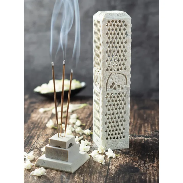 Crocon Quemador Torre Incienso Hecho Mano Cuadrado Diseño 