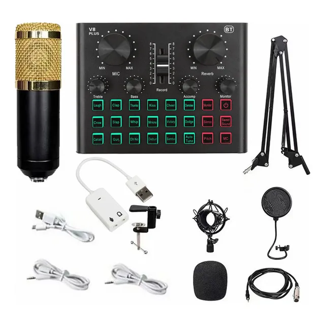 Juego Tarjeta Sonido Y Micrófono V8 Plus Soundcard Bm8