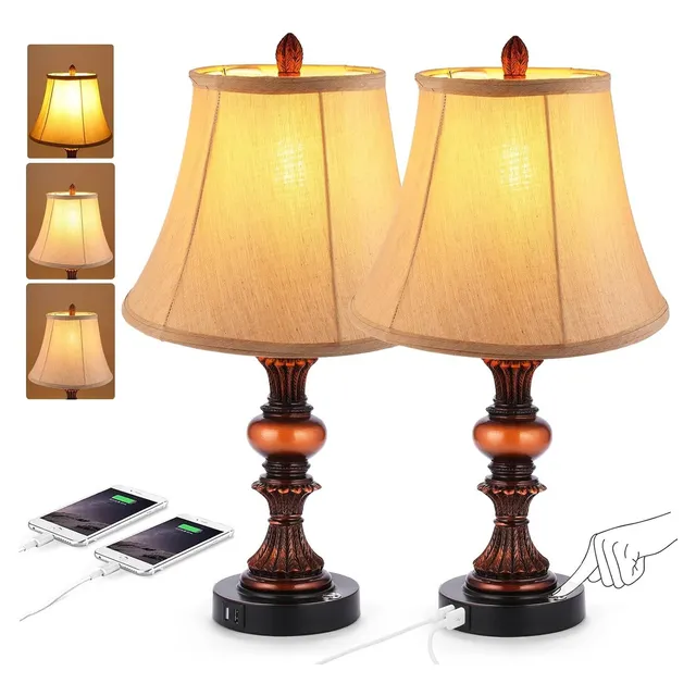 Set De Lampara De Mesa, Doble Puerto Usb 