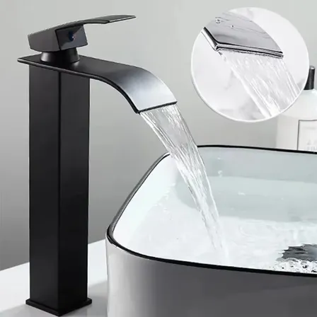 Torneira Cascata Alta Monocomando Em Aço Inoxidável 304 Cor Preto Fosco Com Bica Larga Quente E Frio Design Moderno E Anticorrosão Winda