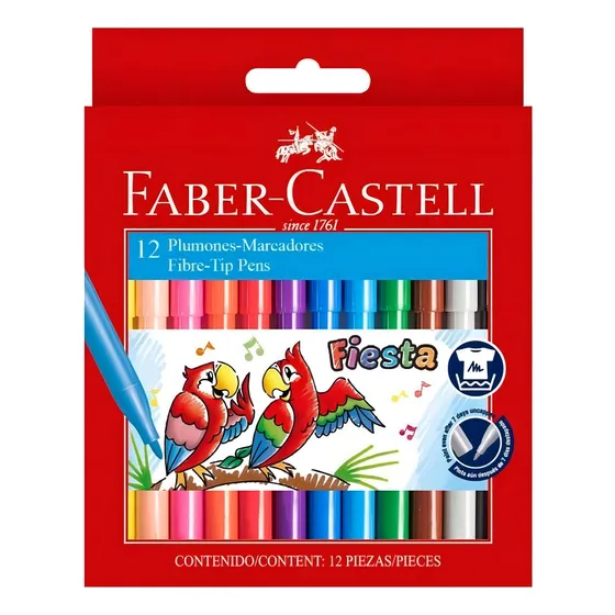Set 12 Plumones Marcador Fiesta 45 Lavable Faber Castell