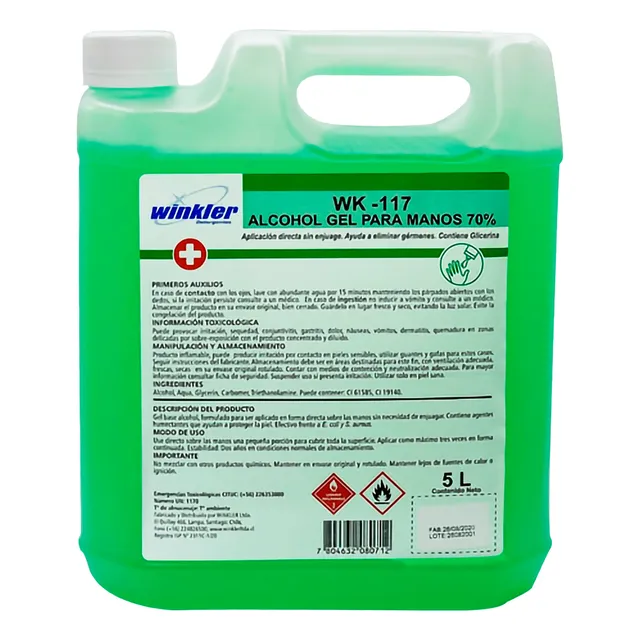 Alcoholgel 70% - Bidón 5 Litros - Certificado Isp