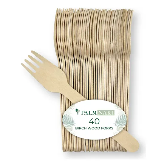 Palm Naki Cubierto Madera Abedul 40 Unidad  Vajilla Tenedor
