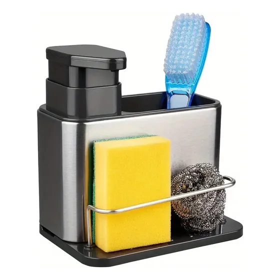 Wakeshome Dispensador De Lavalozas Jabón Y Porta Esponja Organizador De Cocina Color Plateado Rack Todo En Uno Para Lavaplatos