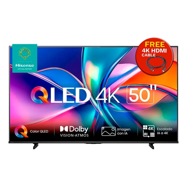Hisense Pantalla Qled 4k De 50 50qd6qv Vidaa U Compatible Con Alexa ,dolby Vision Atmos, Escalado Ia A 4k, Hdmi, Lan, Wifi. Control De Voz. Bluetooth. (2025) Free Hdmi Cable 4k