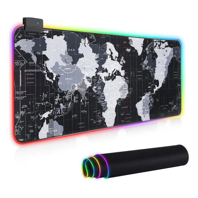 Mousepad Rgb Led Diseño Mapa Mundo 80x30cm Xl Gaming