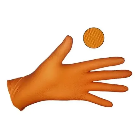 Guante Nitrilo Naranja Texturizado Para Mecanico Talla L