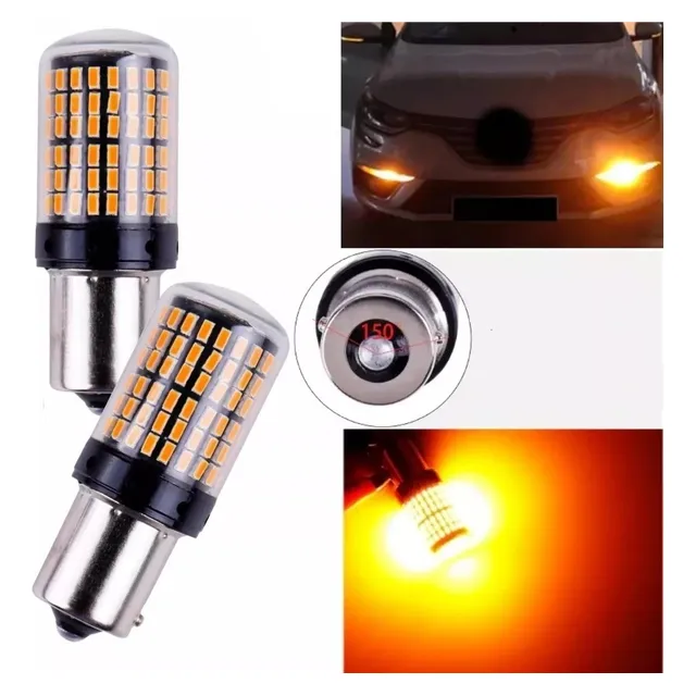 X2 Ampolleta 144 Led Intermitente Py21 Pata En V 12v Ámbar