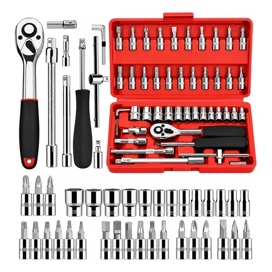 Kit Chaves Ferramentas Jogo Fenda Philips Soqute Allen 46 Peças com Maleta Completa Manual Ideal Mecânico Manutenção Casa Carro Profissional Resistente Portátil Compacto Marca VLX
