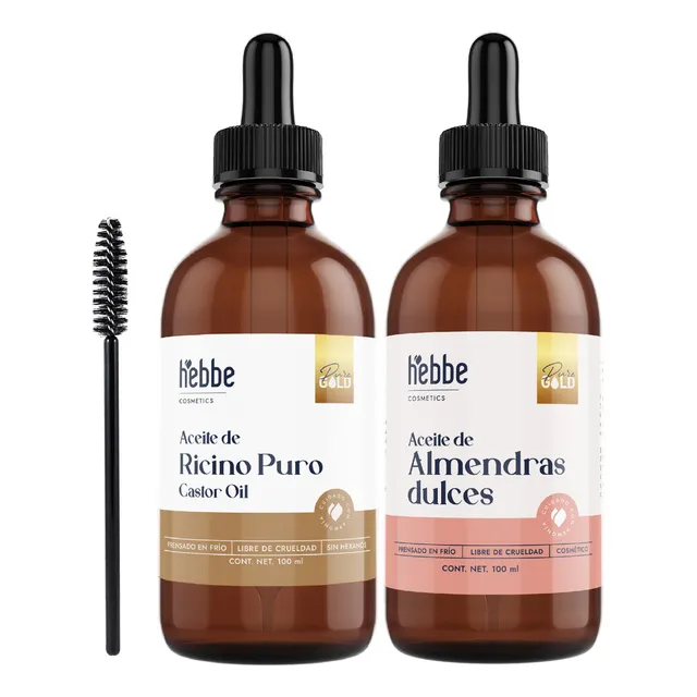 Aceite De Ricino Castor Oil Puro y Orgánico + Aceite de Almendras Dulces Natural Uso Capilar Facial y Corporal Hebbe Cosmetics & Ludika 100ml c/u