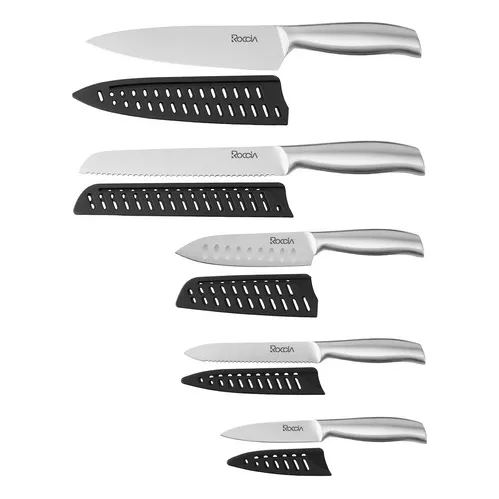 5 Cuchillos Inoxidable Serrado Chef Pelador Santoku Panero
