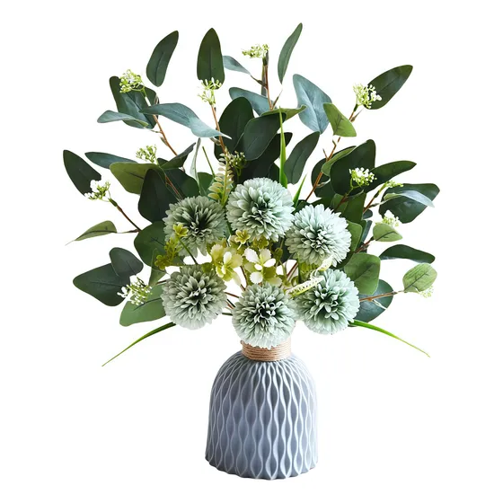 Moderno Adornos Mesa Flores Artificiales Crisantemo + Jarron