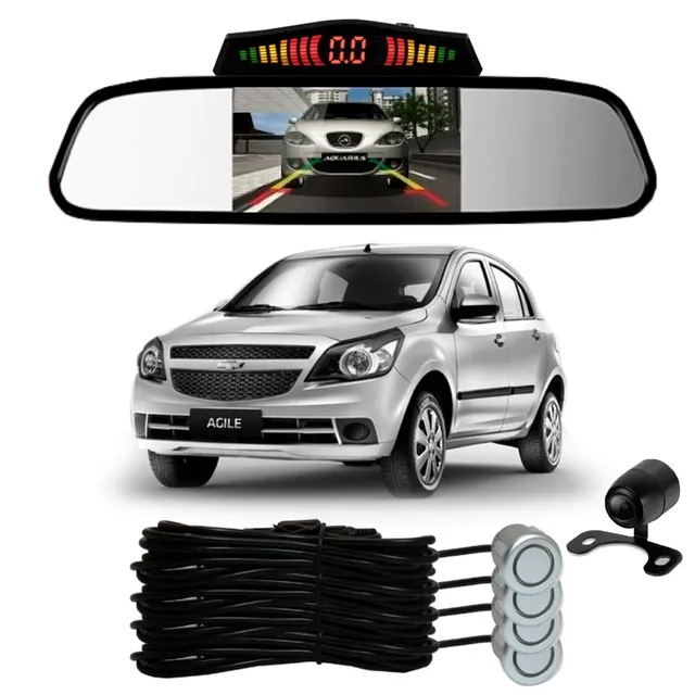 Sensor De Ré + Espelho Camera Ré Chevrolet Agile Prata