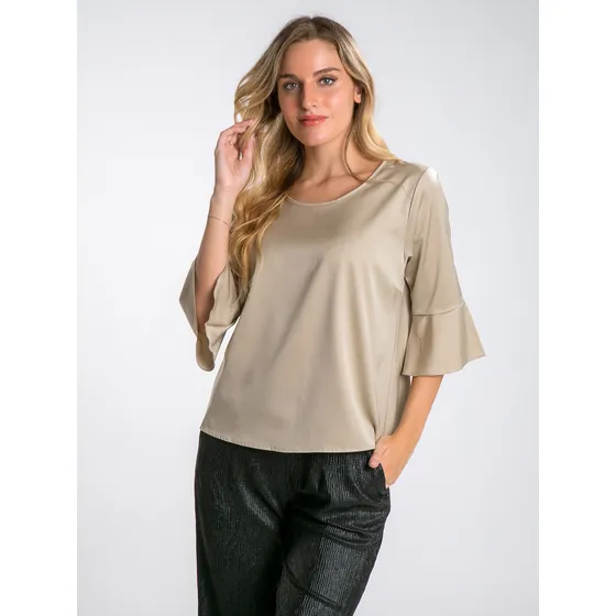Blusa Mujer Seda Manga 3/4 Volados Felizfem