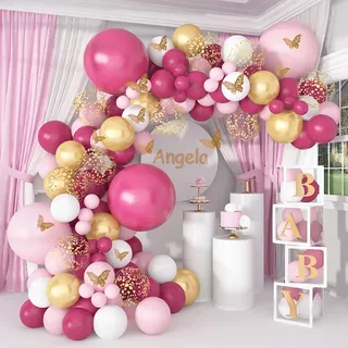 Kit de Globos para Arco de Mariposa Rosa con Confeti, 123 pz