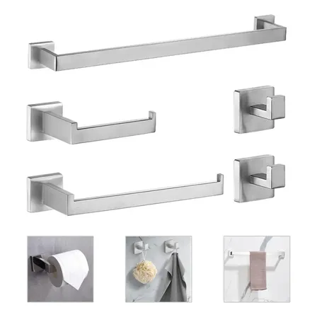 Kit 5 Peças Inox Banheiro Acessório Luxo Fosco Quadrado