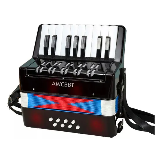 Awcbbt Acordeón De Piano 17 Teclas 8 Bajos Acordeón Para Principiantes Instrumento Musical Teclado De Mano Juguete Instrumento De Resorte De Entrenamiento De Ritmo Con Correa De Cuero Retráctil(negro)