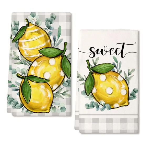 Arkeny Juego 2 Paño Cocina Hoja Eucalipto Limon Amarillo 18