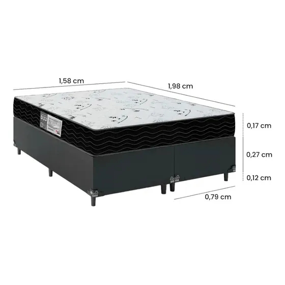 Cama Box Queen Bipartido+ Colchão D33 One Face- Cores Cor Couro Preto