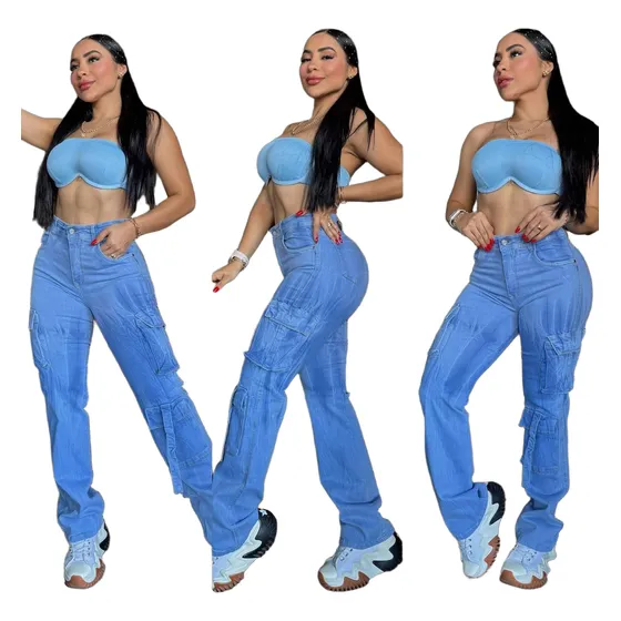 Jeans Anchos Estilo Cargo Para Dama