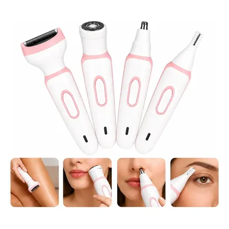 Depilador Elétrico Feminino 4 em 1 Recarregável USB Maquininha Aparador Íntimo Corpo Rosto Facial Sobrancelha Nariz Orelhas Removedor de Pelos Trimmer Portátil Sem Dor Alta Precisão SAMZHE