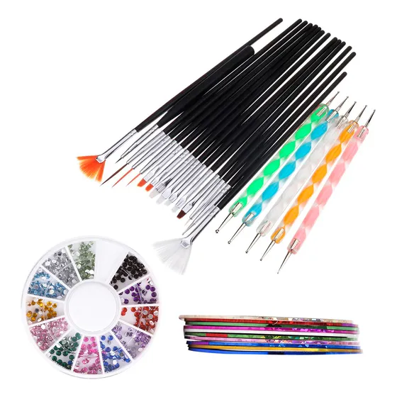 Set X20 Pinceles Gadnic Decoración De Uñas Nail Art Kit