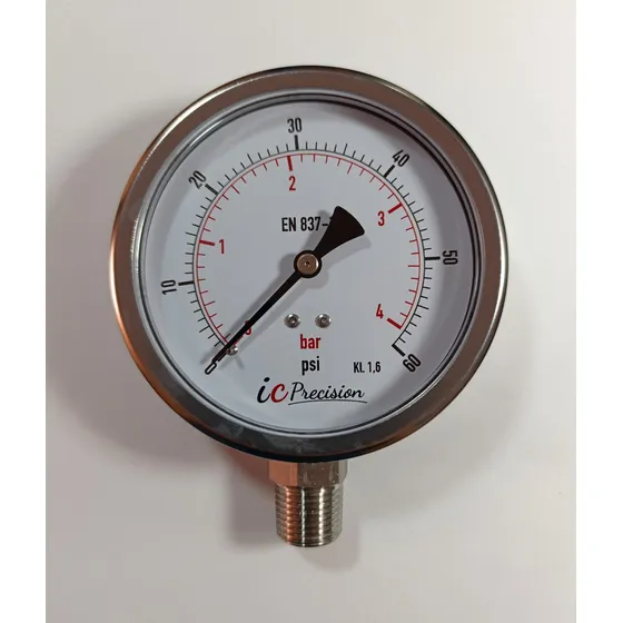 Manómetro 0 - 60 Psi Dial 4  Conex 1/2 Inf. Full Inox