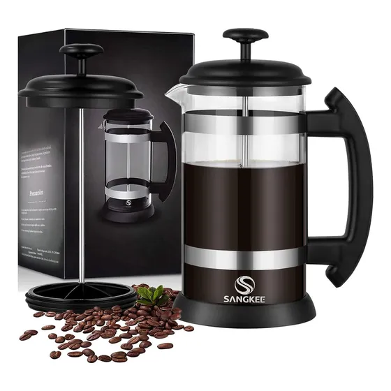 Sangkee Cafetera De Prensa Francesa, 1l Prensa Francesa De Vidrio/cafetera Francesa Para Café O Tisana Vidrio De Borosilicato Resistente Al Calor, 1000ml, (Caf3)
