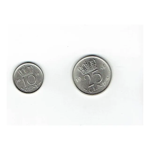 Monedas (2) De Holanda, 10 Y 25 Centavos, 1948. Jp
