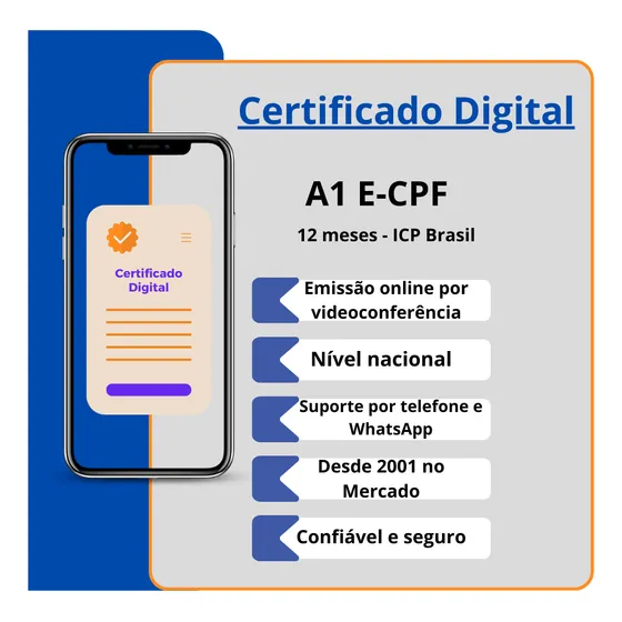 Certificado Digital E-cpf A1 12 Meses - Icp Brasil