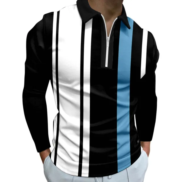 Polo Algodon Manga Larga Para Hombre Cuello Raya Casual Golf