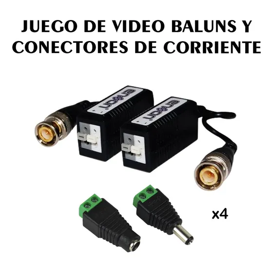 Kit 4 Juegos De Video Baluns + Conectores De Corriente Jr52 Y Jr53 Hasta 2mp