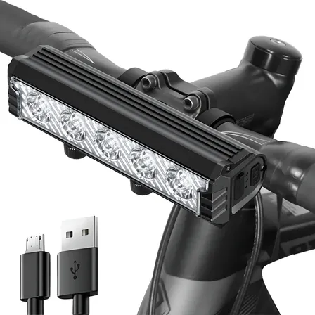 Farol 5 Leds Lanterna Bicicleta Alumínio Barra Bike Led Preto
