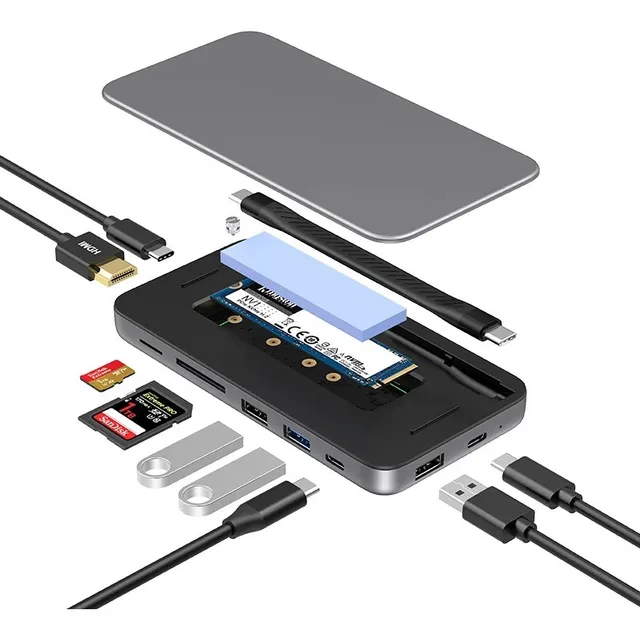 Cofre Para Ssd M.2 Pcie Nvme & Hub Hdmi 4k Tf Sd Usb-c Usb-3