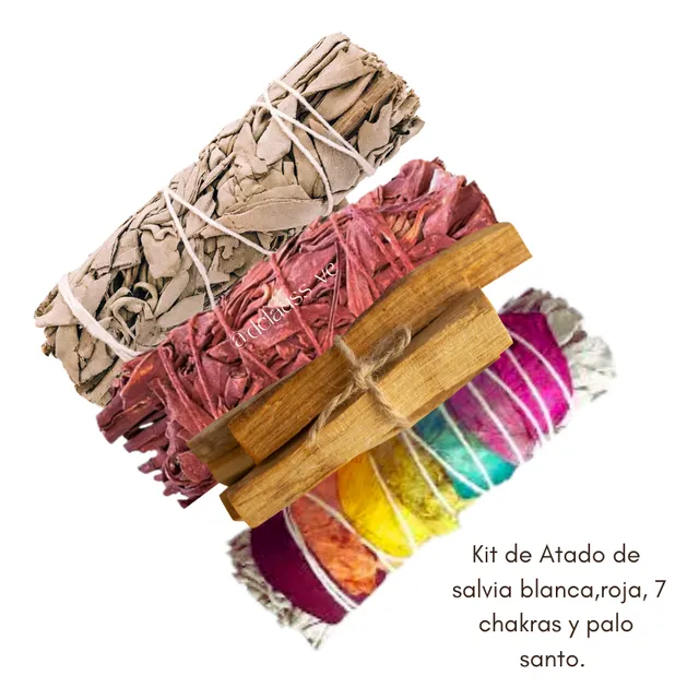 Kit De Salvia Blanca, Roja, Siete Chakras Y Palo Santo