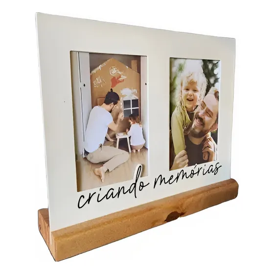 Porta Retrato Criando Memórias 15 X 10 Cm Em Aço E Madeira Cor Branco