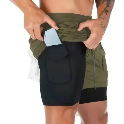 Short Doble En 1 Para Carreras Con Lycra Y Bolsillo Interior